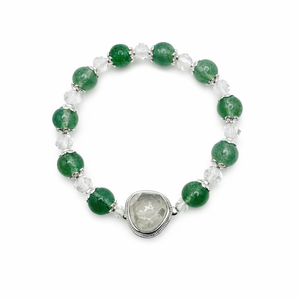 Green Aventurine & Clear Quartz Gemstone Stretchy Bracelet